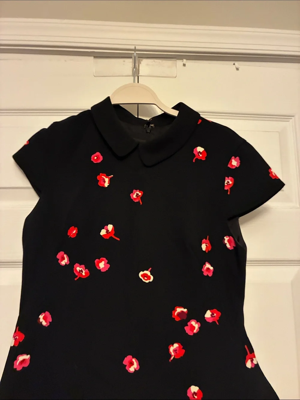 kate spade Black Dress with Red Floral Print and Peter Pan Collar
